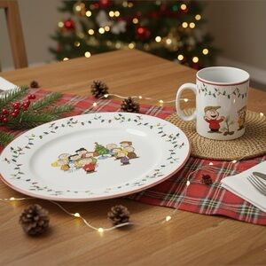 Peanuts Gang Charlie Brown Christmas Snoopy Dinner Plate & Mug set